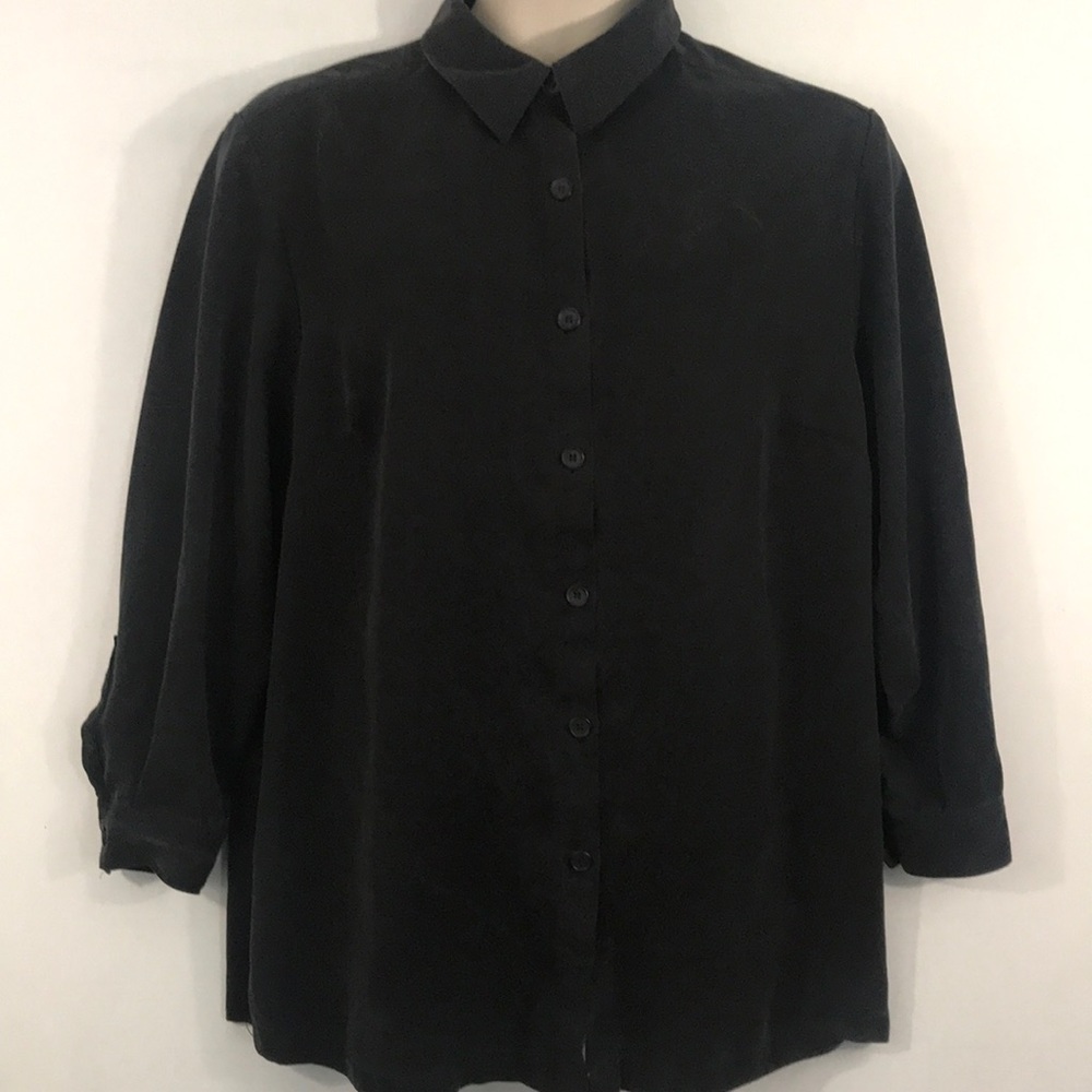 LT Lord & Taylor Woman Long Button-Front Shirt Tunic in Black 20W
